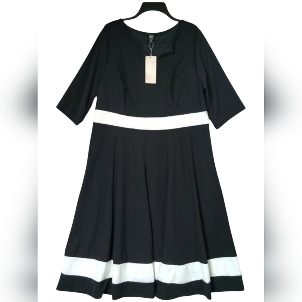 Emery Rose Midi Dress Women's 2XL Aline Black White White